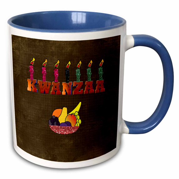 3drose, Seven Candles on Kwanzaa, Bowl of Fruit, 15oz Two-tone Blue Mug