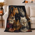 thumbnail image 1 of Seven Cats on Black with Gold Scrollwork, Regal Vintage Style for Cat Lovers, Ornate Floral Portraits, Cozy Flannel Blanket for Living Room and Bedroom, Pet Adoption Gift and Elegant Home Decor, 1 of 9