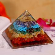 Seven Chakra Crystal Pyramid Vastu For Home, Orgone Crystal Pyramid Showpieces | For Home D cor Items, Office Table Decorative Items | Crystal Pyramid Showpieces For Positive Energy