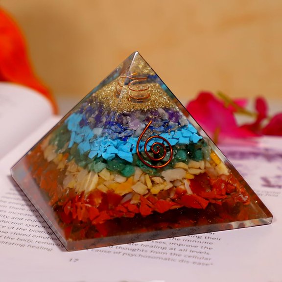 Seven Chakra Crystal Pyramid Vastu For Home, Orgone Crystal Pyramid Showpieces | For Home Dcor Items, Office Table Decorative Items | Crystal Pyramid Showpieces For Positive Energy
