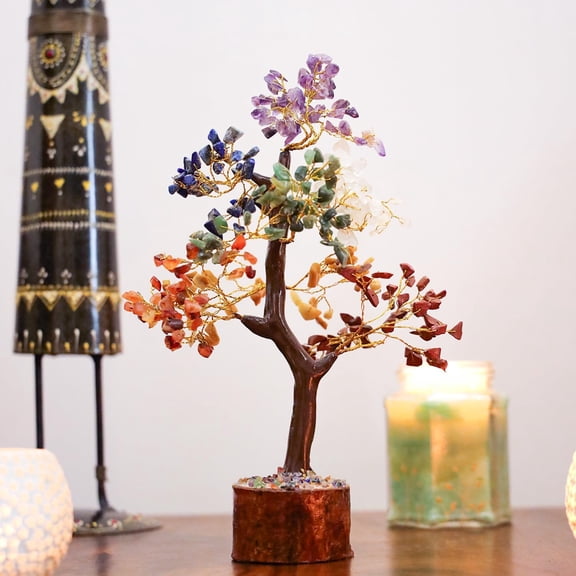 Seven Chakra Crystal Tree, Bonsai Tree With 300 Beads, Multicolor - 15 Cm | Natural Gemstone Money Tree For Positive Energy | Good Luck Showpiece For Living Room | Home Dcor Decoration Tree