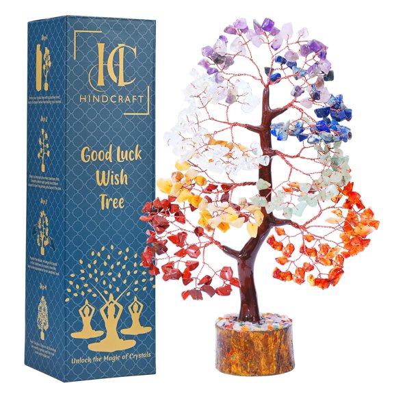 Seven Chakra Crystal Tree, Good Luck Showpiece For Home Dcor - 10, 12 Inch | Crystals Gemstones Bonsai Money Tree | For Office, Bedroom Dcor, Decoration Gift Item, Copper Wire Tree