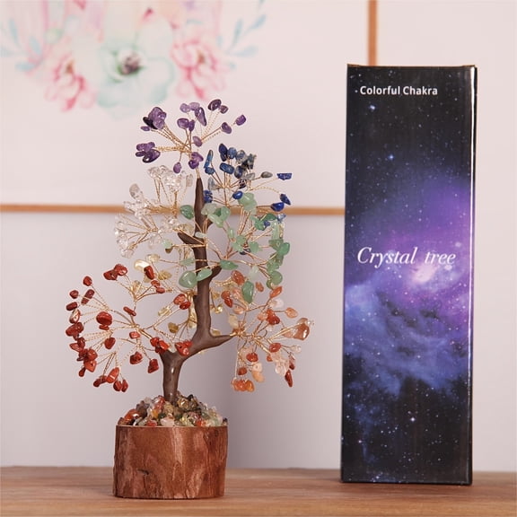 Seven Chakra Crystal Tree-Vibrant Natural Gemstone Tree with Colorful Leaves, Perfect for Home & Office Decor, Birthday, Valentines Day Gifts for Women, Sisters, Unique Housewarming or Wedding Favor