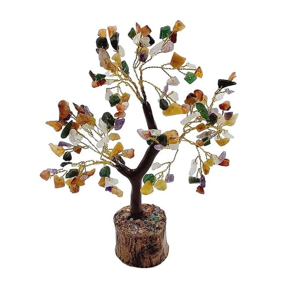 Seven Chakra Gemstone Crystal Bonsai Money Tree for Good Luck, Wealth & Prosperity Home Office Décor Spiritual Gift | Multicolor Chakra Tree