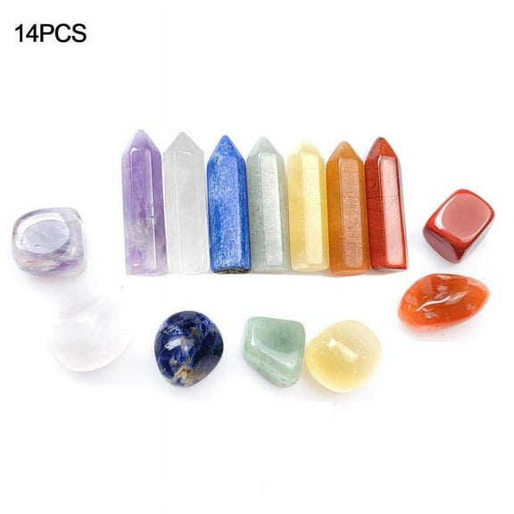 Seven Chakra Hexagonal Column Energy Stone Combination Set Natural Seven Chakra Energy Obelisk Quartz Crystal Reiki Mineral Specimen Healing Gift Box