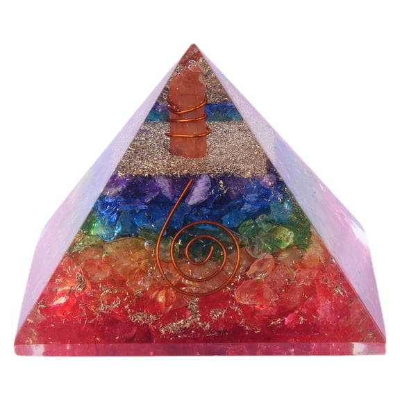 Seven Chakra Orgone Crystal Pyramid with Copper Seven Chakra Stone with Crystal Point Pencil for Orgone Healing and Positive Energy, Dcor(KI_101)
