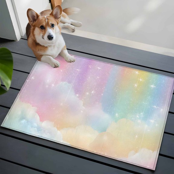Seven Colors Cloud Front Door Rugs 2x3 ft Dreamy Cloud Sky Star Abstract Modern Small Rug for Entryway Non Slip Washable Bathroom Door Mat Absorbent Floor Mat for Indoor Entrance