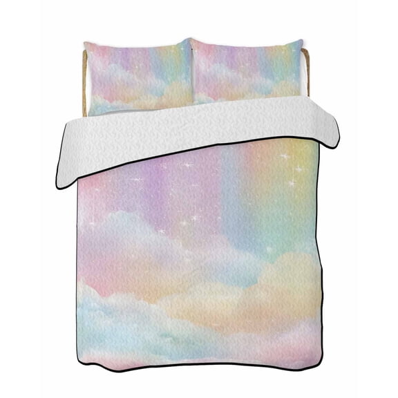 Seven Colors Cloud Quilts Bedding Set Twin Size Dreamy Cloud Sky Star Abstract Modern Lightweight Quilted Bedspread 3 Piece Bed Quilt with 2 Pillow Shams All Season for Bedroom 68" x 86"