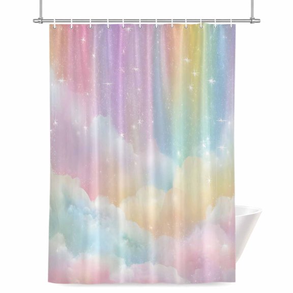 Seven Colors Cloud Shower Curtain, 36" x 72", Dreamy Cloud Sky Star Abstract Modern Waterproof Bathroom Curtain Washable Shower Curtain Set with 12 Hooks