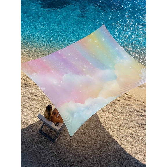 Seven Colors Cloud Sun Shade Sail 12' x 16', Dreamy Cloud Sky Star Abstract Modern Rectangle Outdoor Sunshade Canopy, Waterproof UV Block Patio Covers for Garden Yard Beach