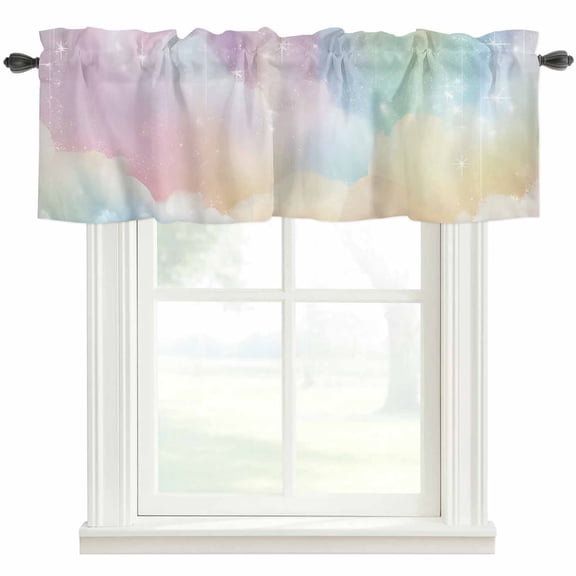 Seven Colors Cloud Valances for Windows Dreamy Cloud Sky Star Abstract Modern Rod Pocket Curtain Valance Window Treatment Short Curtains for Kitchen Living Room, 60"x14"