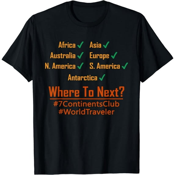 Seven Continents World Traveler Checklist Unisex Short Sleeve Cotton Crewneck Tee