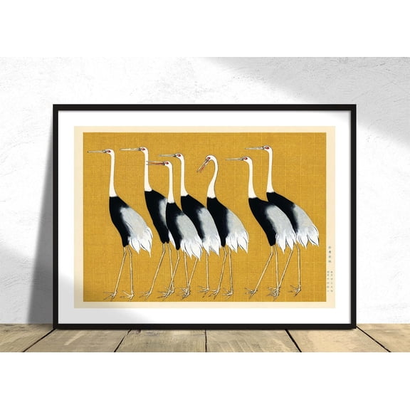 Seven Cranes Bird Illustration Ogata Korin Vintage Reproduction Retro Nature Asian Art Traditional Japanese Unframed Paper Print