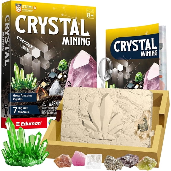 Piano Potato Crystal Mining & Growing Kit for Kids, 7 Genuine Rocks & Minerals Dig Kit, STEM Geology Toy with Crystal Making Supplies, Educational Gift for Boys & Girls Ages 8-12