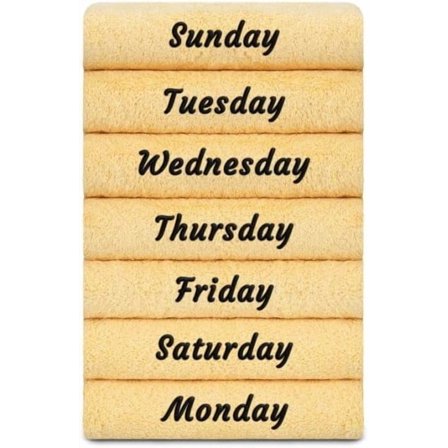 Seven Days Monogrammed Hand Towels, 7 Day Bathroom Hand Towel, Personalized & Decorative Gift, Super Soft, Highly Absorbent, Embroidered Turkish Cotton Towel Set for Face, Dorm, Gym & Spa, Yellow