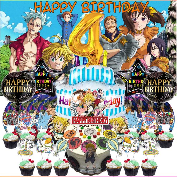 Seven Deadly Sins 4th Tableware Balloons Cake Toppers Backdrop Banner Supplies Party Decor Plates Decorations