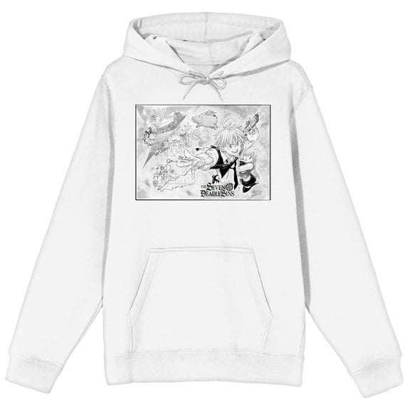 Seven Deadly Sins Manga Character Art Long Sleeve White Adult Hooded Sweatshirt-Medium