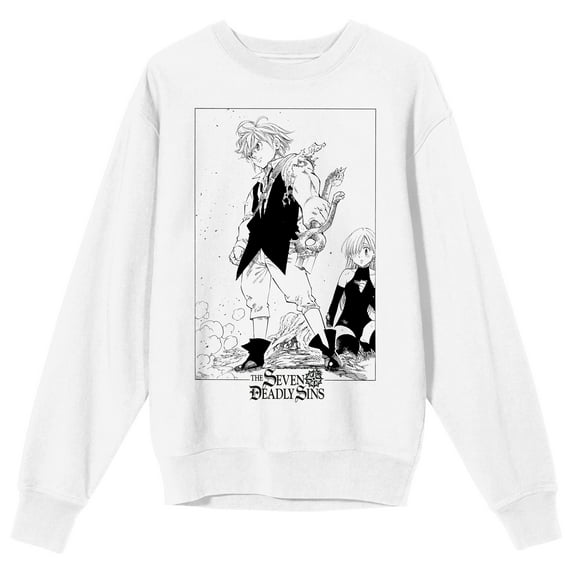 Seven Deadly Sins Meliodas And Elizabeth Liones Adult White Crew Neck Sweatshirt-Medium