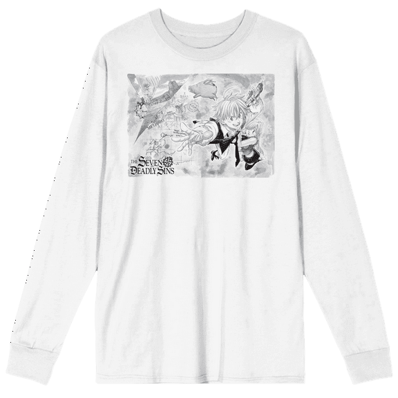 Seven Deadly Sins Meliodas, Elizabeth, And Hawk Chapter 1 Adult White Long Sleeve Tee-Small