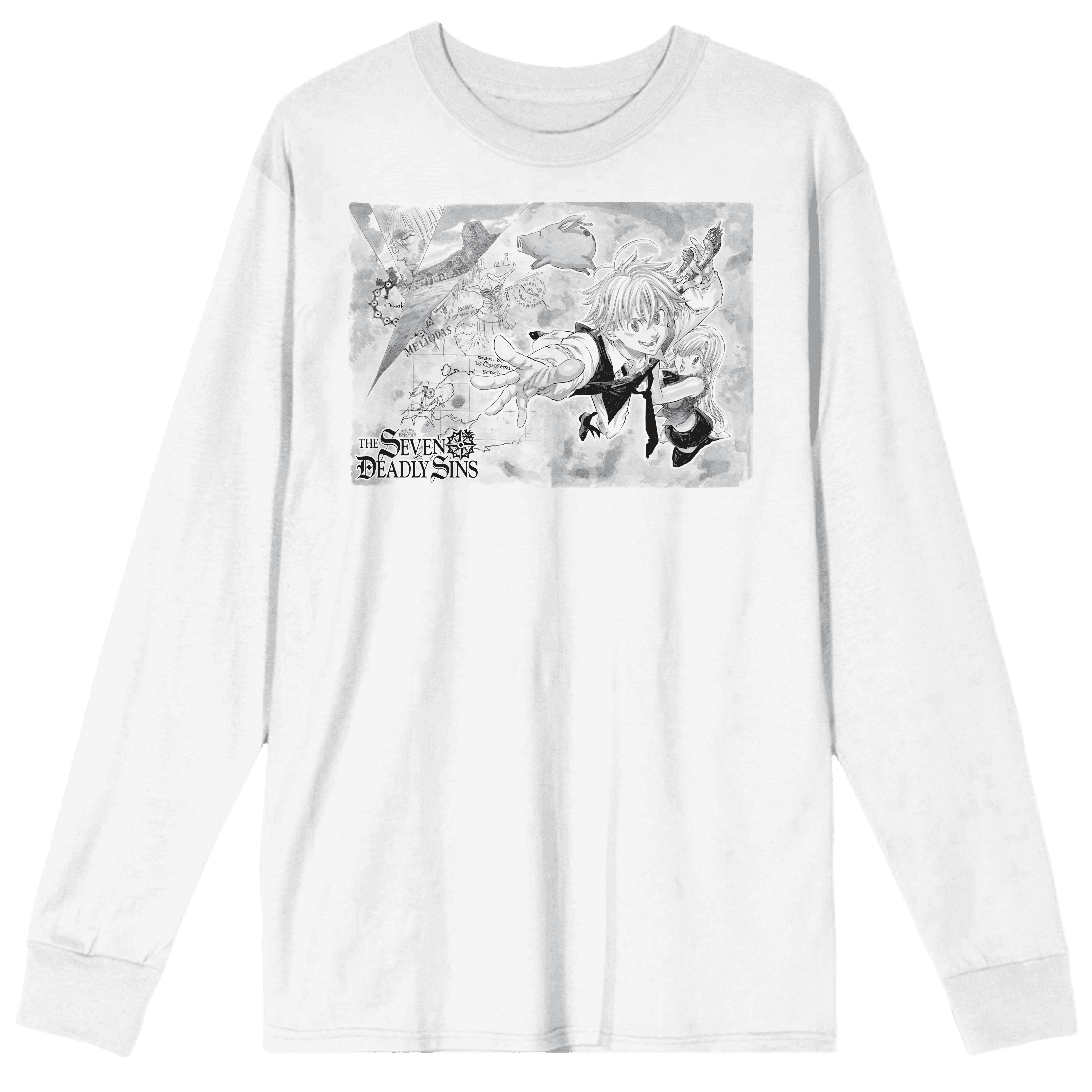 Seven Deadly Sins Meliodas, Elizabeth, And Hawk Chapter 1 Adult White Long  Sleeve Tee-Small - Walmart.com