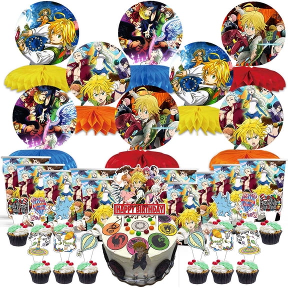 Seven Deadly Sins Party Supplies Decor Cups Fans Decorations Honeycomb Centerpieces Cake Toppers
