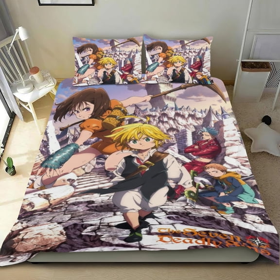 Seven Deadly Sins Themed Bed Sheet Set Three Piece Set 53x79 Inches Comfortable And Skin Friendly Unique Design Creating A Star Studded Night Home Decor Gifts For Family Friends fans