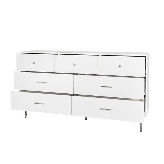 Seven Drawers Large Chest of Drawer Cabinet with Golden Handle and Golden Legs White Color