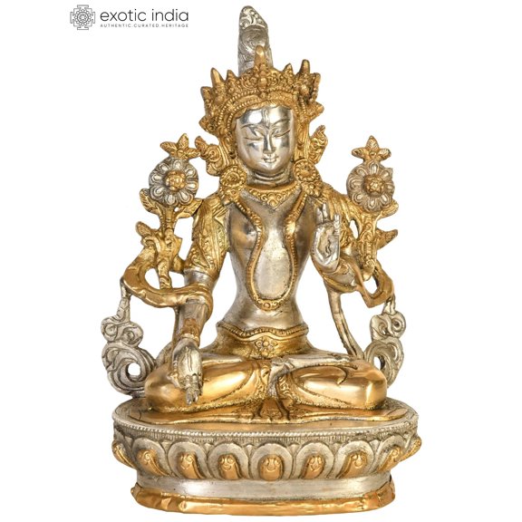 8" Seven-Eyed Buddhist Goddess White Tara Brass Statue | Handmade | Made in India