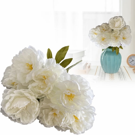 Seven-Headed Artificial Peony Bouquet, Vintage Style, Artificial Peony, Suitable for Home décor, Wedding Bouquets and Parties (1Piece)(F)