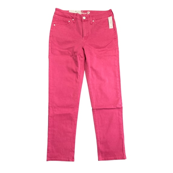 Seven Ladies Vintage-Inspired Flattering High Rise Slim Straight Jean (Pink, 12)