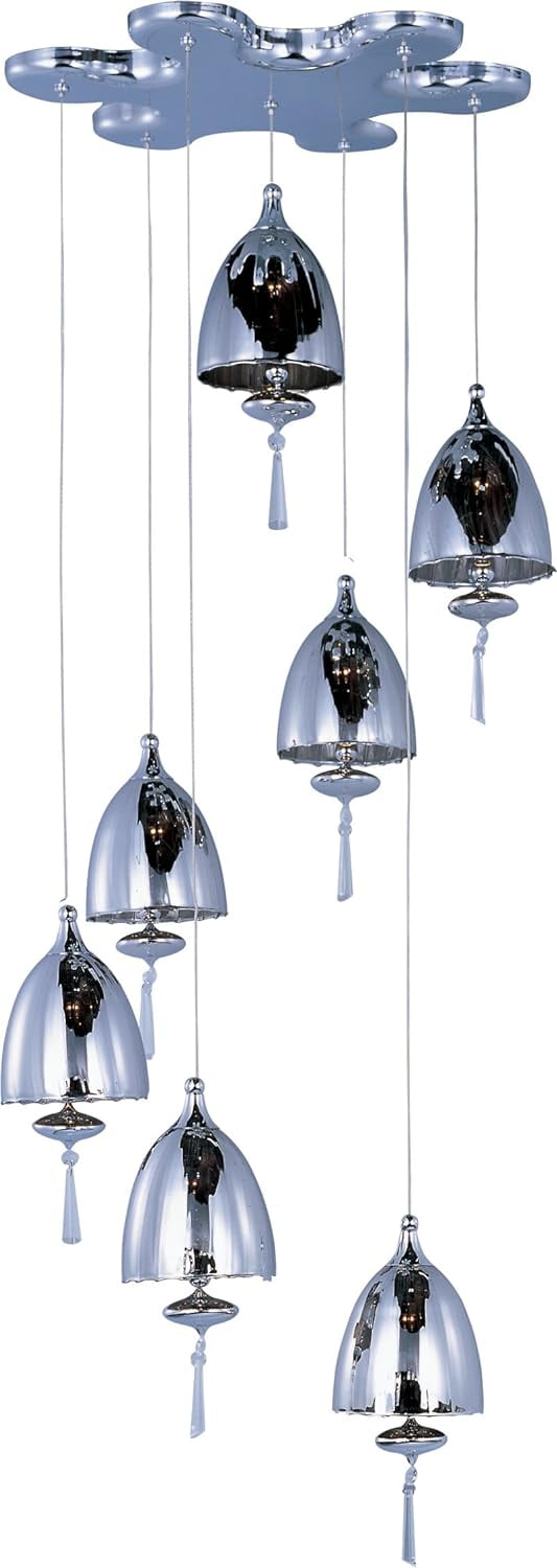 Seven-Light Polished Chrome Glass Pendant with Crystal Accents