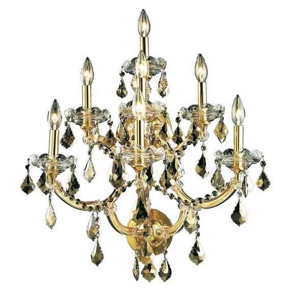 Seven Light Wall Sconce-Gold/Golden Teak Finish-Royal Cut Crystal Type Bailey Street Home 390-Bel-3337504