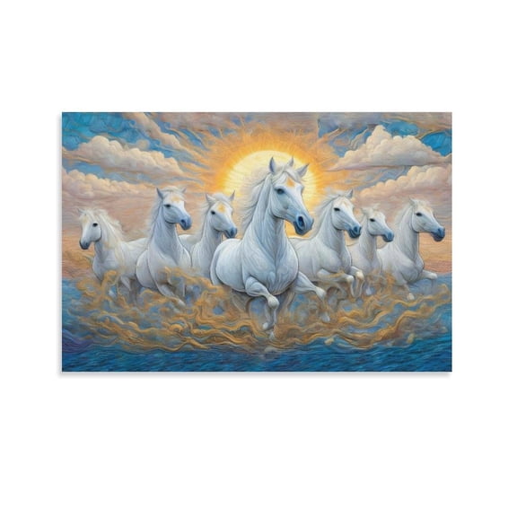 Seven Lucky Running Wild Horses Canvas Poster Poster Decorative Painting Canvas Wall Art Living Room Posters Bedroom Painting 24x36inch(60x90cm)