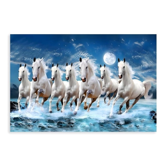 Seven Lucky Running Wild Horses Wall-Art Animal 2 Canvas Wall-Art Decor Print Picture Paintings for Living Room Bedroom Decoration