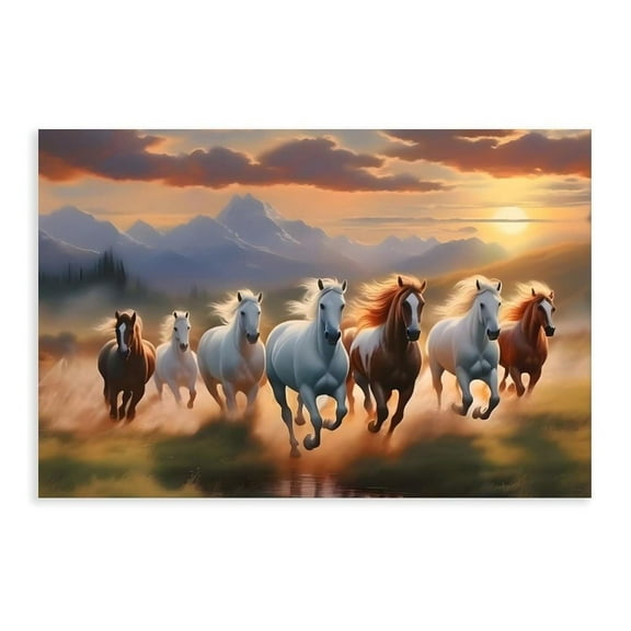 Seven Lucky Running Wild Horses Wall Art Animal Poster 1 Canvas Poster Bedroom Decor Sports Landscape Office Room Decor Gift