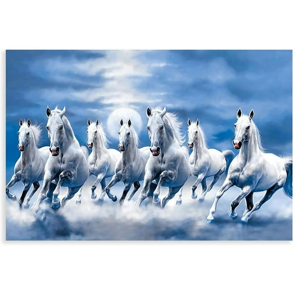Seven Lucky Running Wild Horses Wall Art Animal Posters 7 Horses Running Painting 2 Canvas Poster Bedroom Decor Sports Landscape Office Room Decor Gift Frame style Frame style