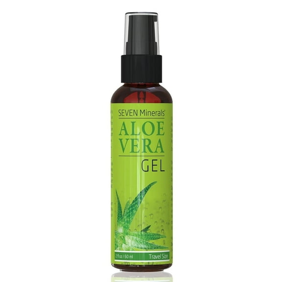 Seven Minerals Organic Aloe Vera Gel Travel Size – 100% Pure Texas-Grown Aloe from Freshly Cut Plants – Vegan, Unscented Gel for Face, Skin, Hair, and Sunburn Care, 2 fl oz
