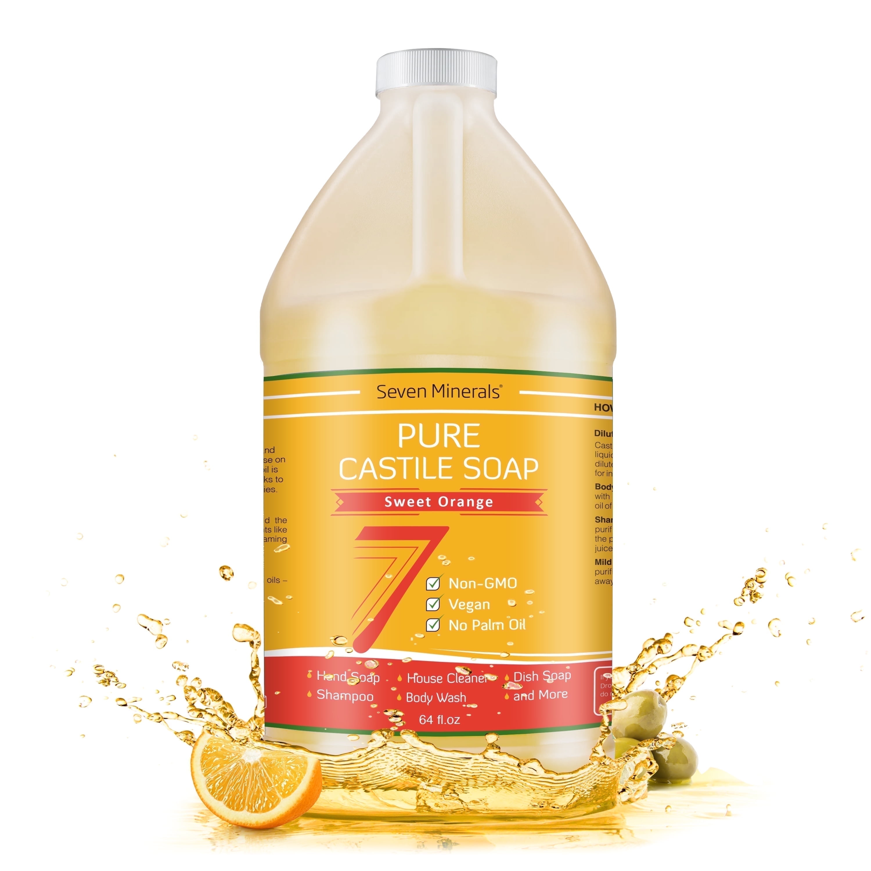 Seven Minerals Castile Soap, Sweet Orange, No Palm Oil, Baby-Safe, 64 oz