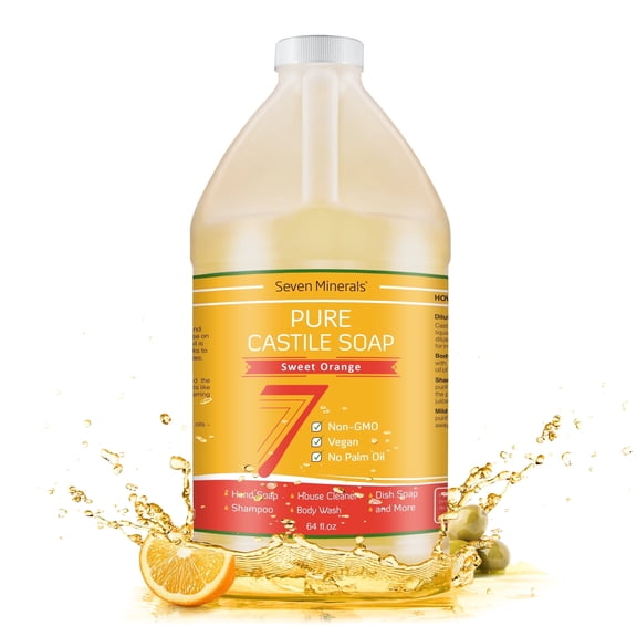 Seven Minerals Castile Soap, Sweet Orange, No Palm Oil, Baby-Safe, 64 oz