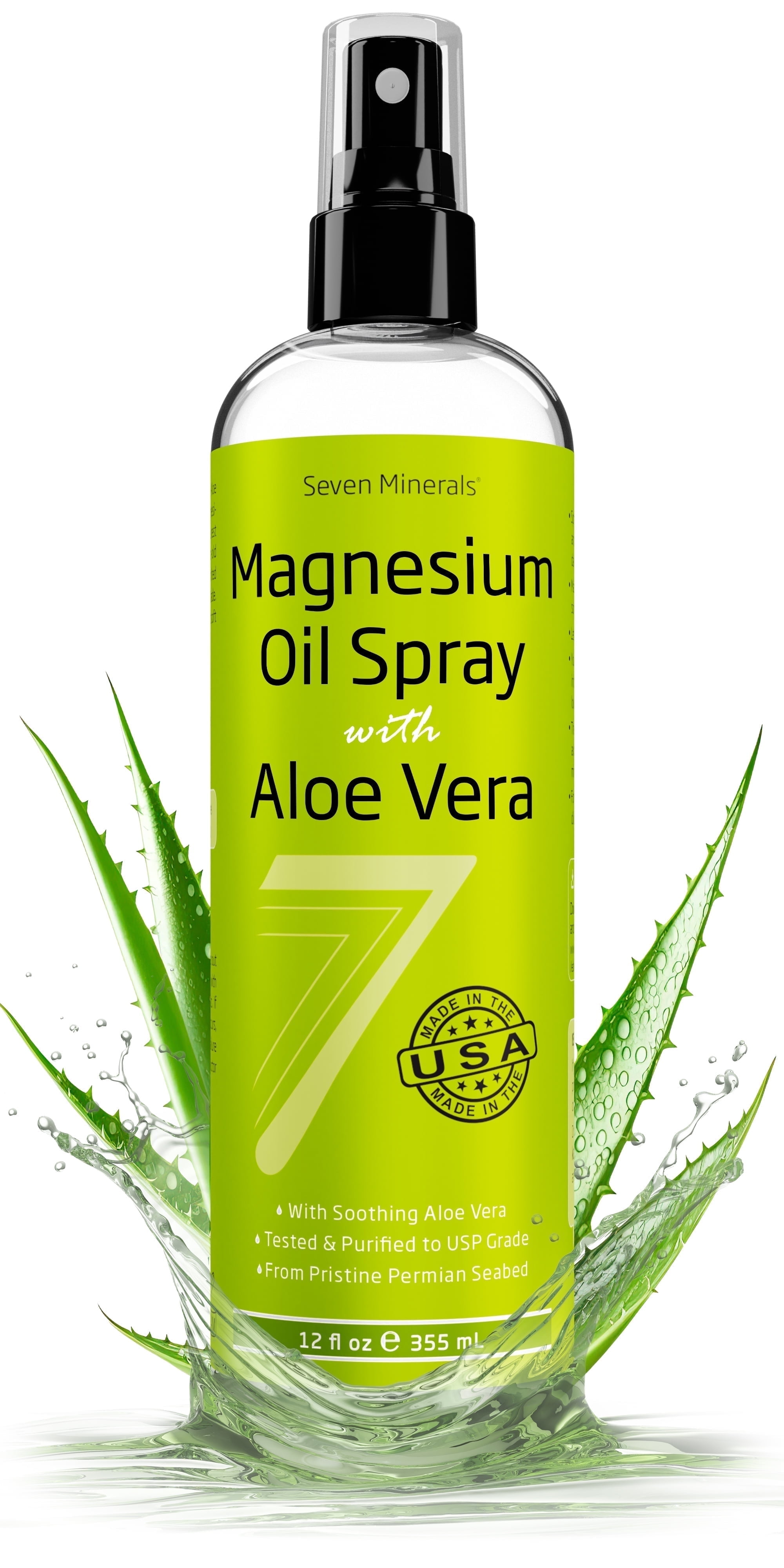 Seven Minerals Magnesium Oil Spray with Aloe Vera  Less Itching, 12 fl oz