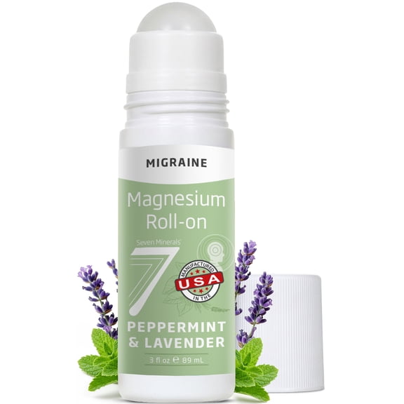 Seven Minerals Migraine Roll On Stick with Magnesium, Peppermint & Lavender 3 fl oz