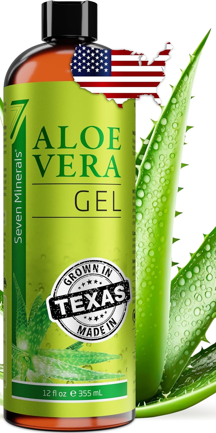 Seven Minerals Organic Aloe Vera Gel with 100% Pure Aloe From Freshly Cut Aloe Plant, Not Powder - No Xanthan, So It Absorbs Rapidly with No Sticky Residue - Big 12 fl oz - image 1 of 5