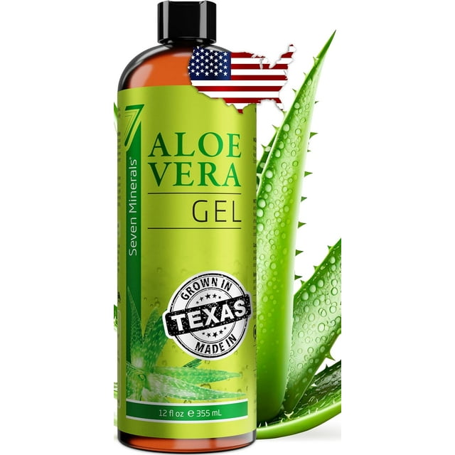 Seven Minerals Organic Aloe Vera Gel with 100% Pure Aloe From Freshly Cut Aloe Plant, Not Powder - No Xanthan, So It Absorbs Rapidly with No Sticky Residue - Big 12 fl oz