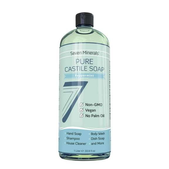 Seven Minerals Pure Castile Soap Peppermint – GMO-Free, No Palm Oil, Gentle on Sensitive Skin 33oz