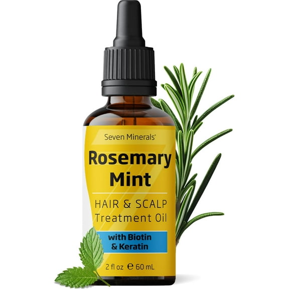 Seven Minerals Rosemary Oil for Hair Growth, Infused with Biotin, Keratin and Mint (2 fl oz)
