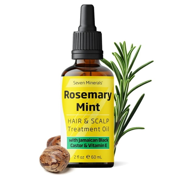 Seven Minerals Rosemary Oil for Hair Growth with Jamaican Black Castor Oil, Vitamin E & Mint, 2 fl oz