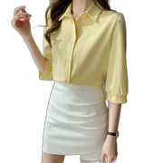 Seven-Minute Sleeve Shirt Female Spring And Summer New Fashion Yangqi Ladies Shirt Senior Sense Of Blouse Yellow M
