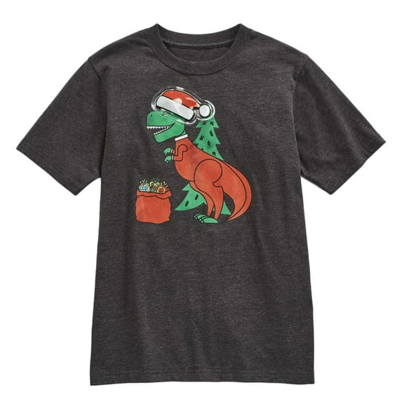 Seven Oaks Boys Gray Christmas Dinosaur Light Up T-Shirt L