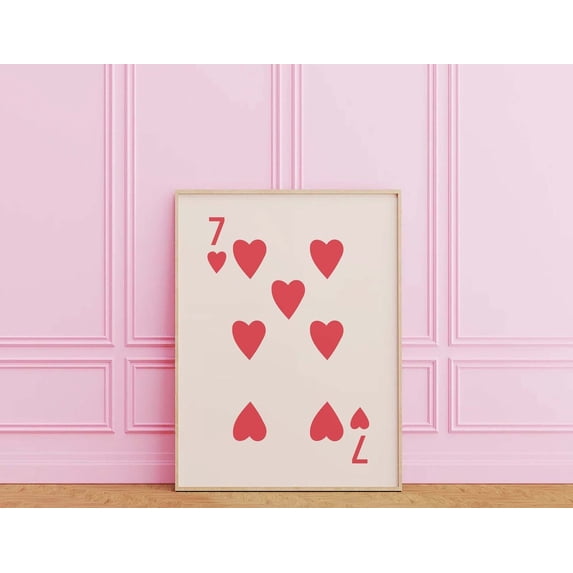 Seven Of Hearts Cute Red Card Print Retro Playing Card Wall Art Decor, Unframed Paper Poster 16x20in