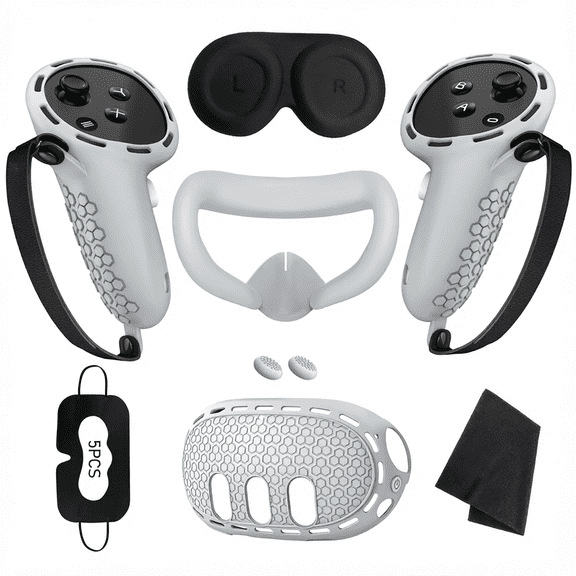 For Seven In One Full Protection Kit Compatible with Meta Quest 3 Silicone VR Cover Controller Grip Face Pad Eye Mask Lens Cover Grey VR Headset Accessory